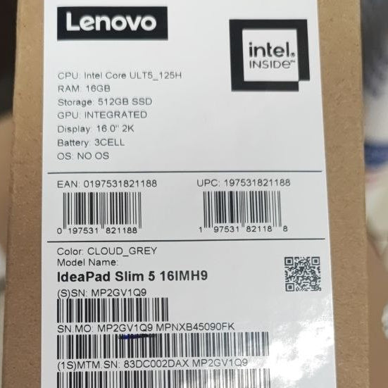 Lenovo IdeaPad Slim 5 16IMH9 - (2DAX) Intel Core Ultra 5-125H, ذاكرة وصول عشوائي (RAM) سعة 16 جيجابايت، قرص صلب (SSD) سعة 512 جيجابايت، رسومات Intel® Arc™، شاشة 16 بوصة 2K OLED 120Hz، أبيض