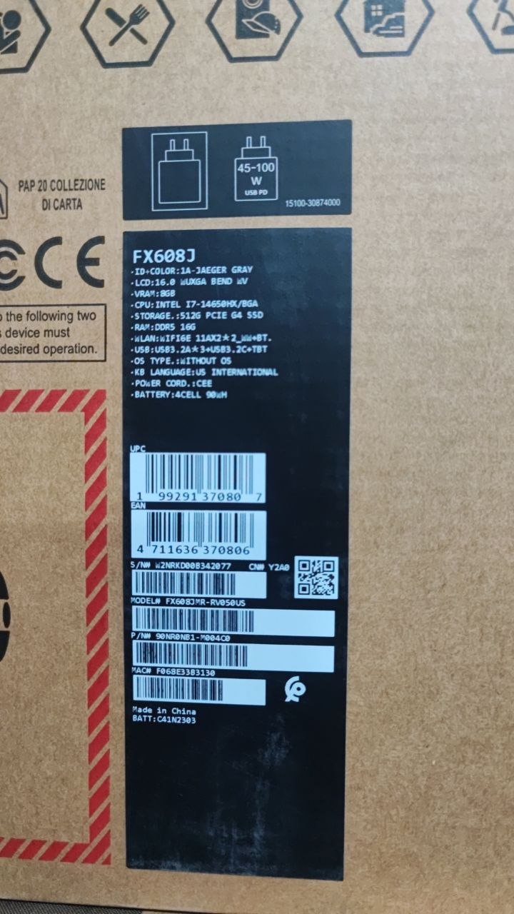 ASUS TUF Gaming F16 FX608JMR-RV050, Intel Core i7-14650HX, RAM 16GB, SSD 512GB, NVIDIA RTX 5060 8GB, 16.0 WUXGA 165Hz, Mecha Gray