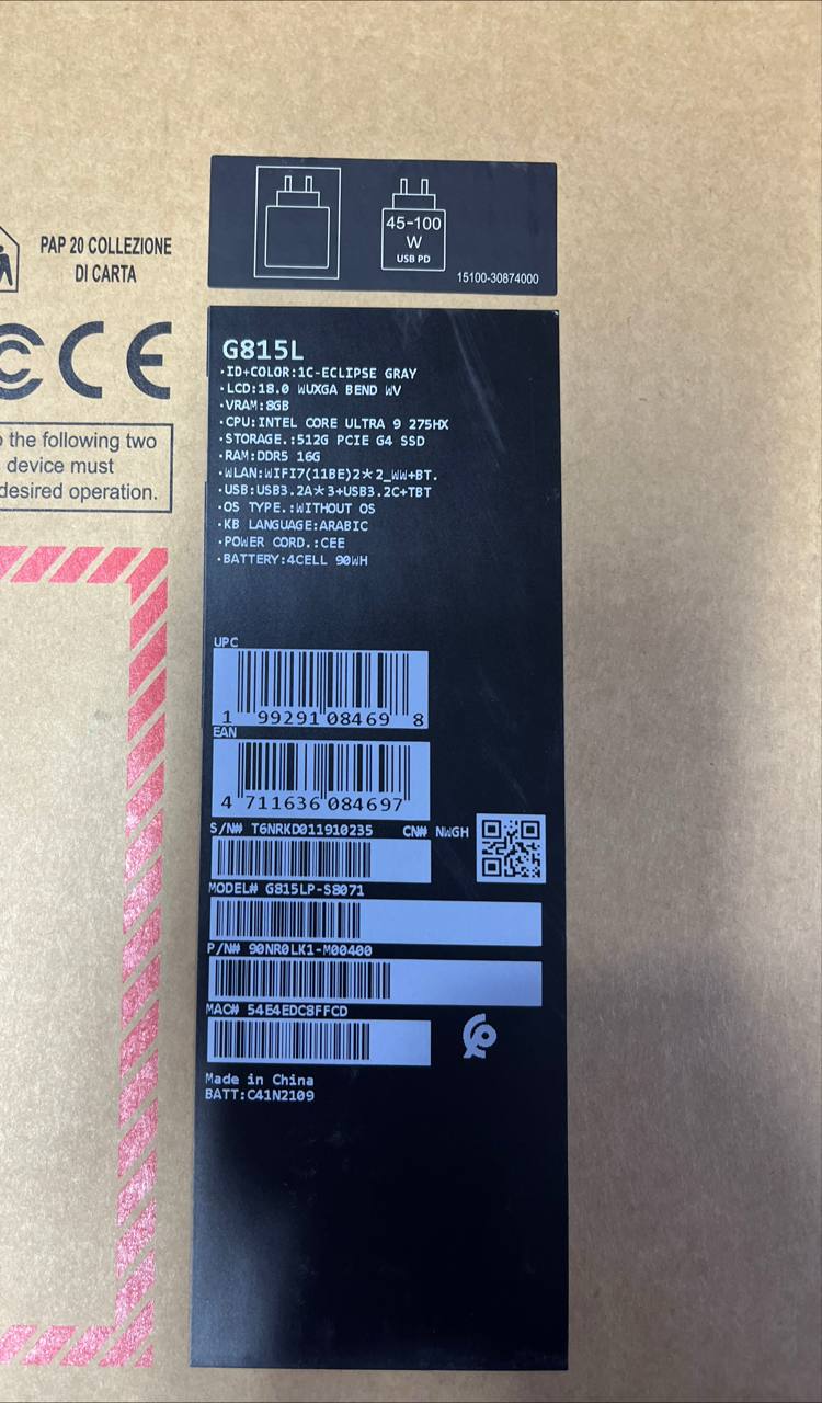 ASUS ROG Strix G18 G815LP-S8071, Intel Core Ultra 9-275HX, RAM 16GB, SSD 512GB, NVIDIA Geforce RTX 5070 8GB, 18.0 inch WUXGA 144Hz, Eclipse Gray