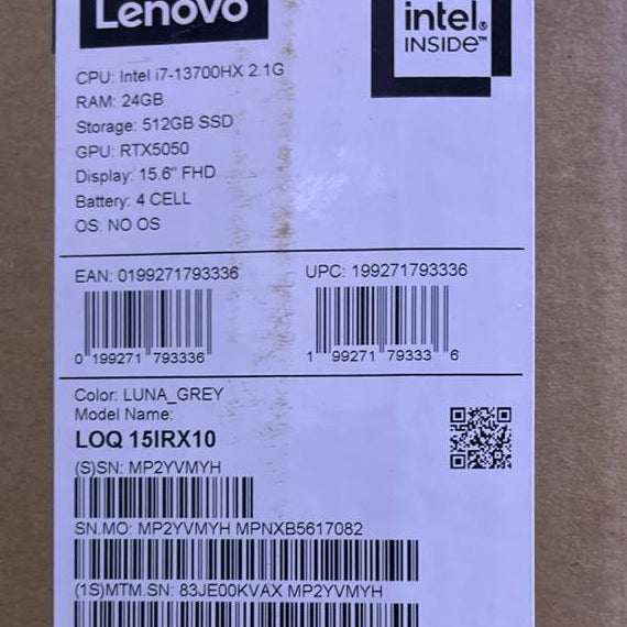 Lenovo LOQ 15IRX10 - (KVAX), Intel Core i7-13700HX, RAM 24GB, SSD 512GB, NVIDIA Geforce RTX 5050 8GB, 15.6 FHD 144Hz, Luna Grey