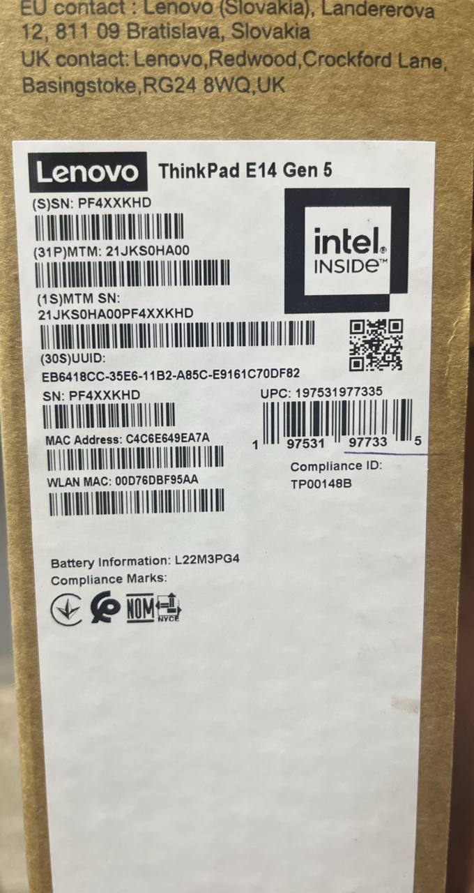 Lenovo ThinkPad E14 - (HA00), Intel Core i7-1355U, RAM 8GB, SSD 512GB, Intel UHD Graphics, 14.0 Inch WUXGA, Graphite Black