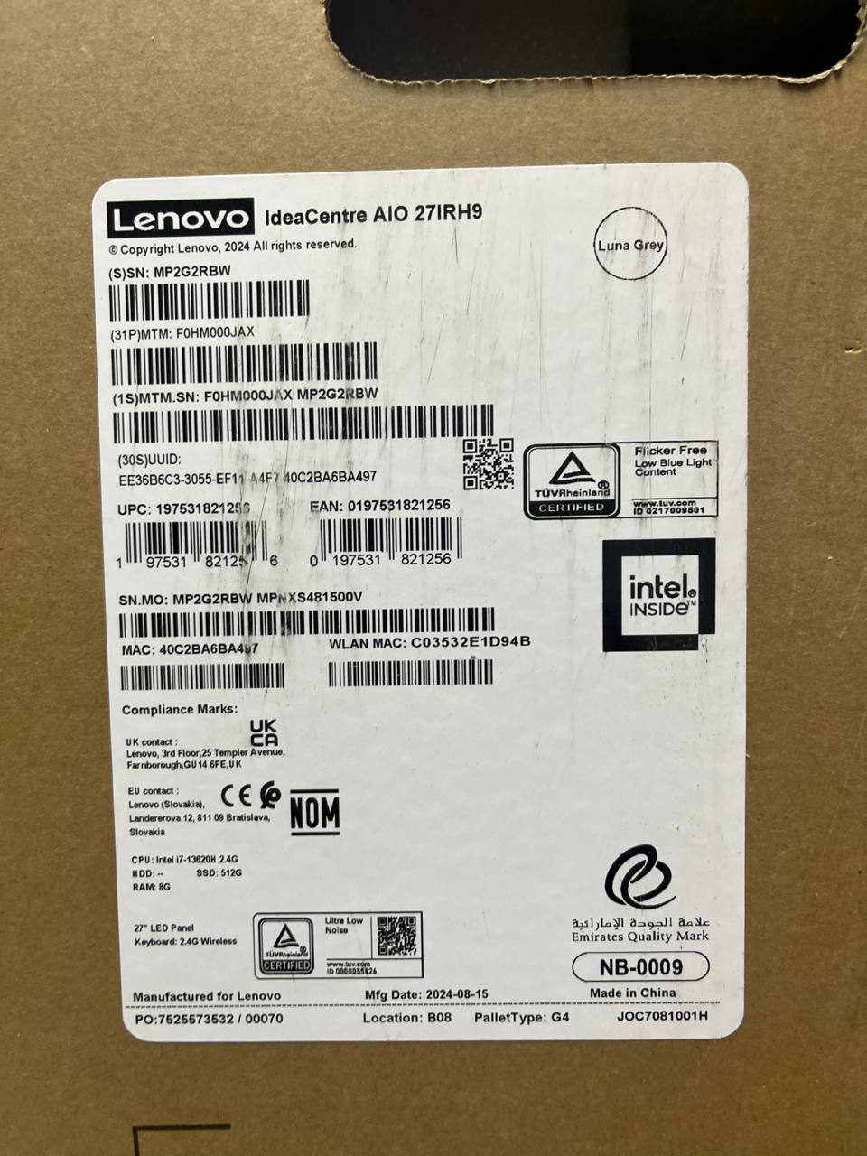 All in One Lenovo IdeaCentre AIO 27IRH9 - (TQAK), Intel Core i7-13620H, RAM 16GB(Upgraded), 512GB SSD, Intel UHD Graphics, 27 FHD IPS, Luna Grey