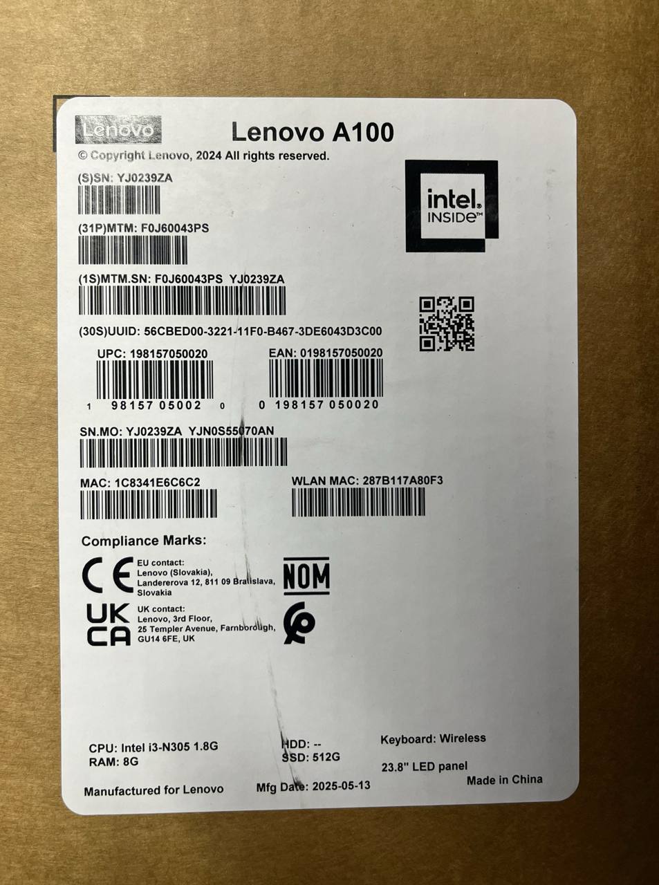 All in One Lenovo A100 - (43PS), Intel Core i3-N305, RAM 8GB, SSD 512GB, Intel® UHD Graphics, 24 FHD IPS, Cloud Grey