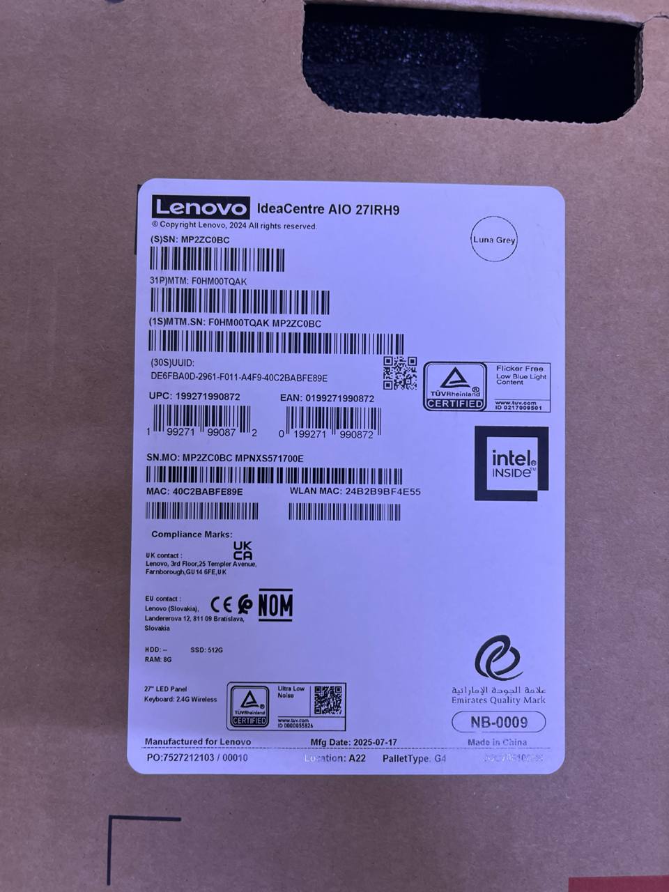 All in One Lenovo IdeaCentre AIO 27IRH9 - (TQAK), Intel Core i7-13620H, RAM 8GB, 512GB SSD, Intel UHD Graphics, 27 FHD IPS, Luna Grey