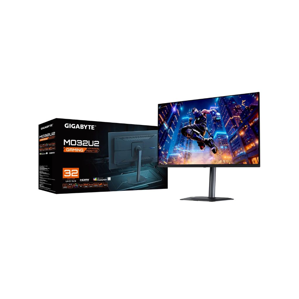 شاشة جيجابايت MO32U2 بحجم 32 بوصة، بدقة 4K UHD (3840x2160) ومعدل تحديث 240 هرتز وزمن استجابة 0.03 مللي ثانية، من نوع QD-OLED مسطحة